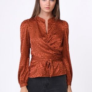Leopard Jacquard Orange wrap top